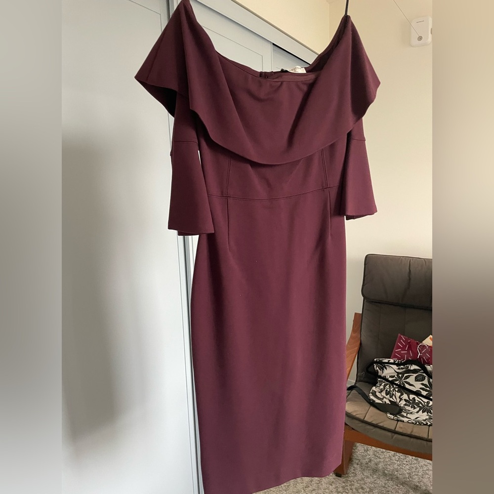 Babaton Off-Shoulder Long Sleeve Dress in Deep Burgundy
